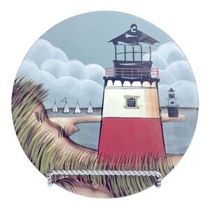 Sakuri By the Sea Hot Plate Lighthouse Beach Sailboats by David Carter Brown